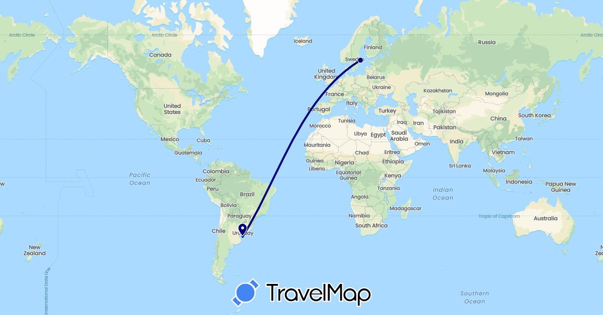 TravelMap itinerary: driving in Sweden, Uruguay (Europe, South America)
