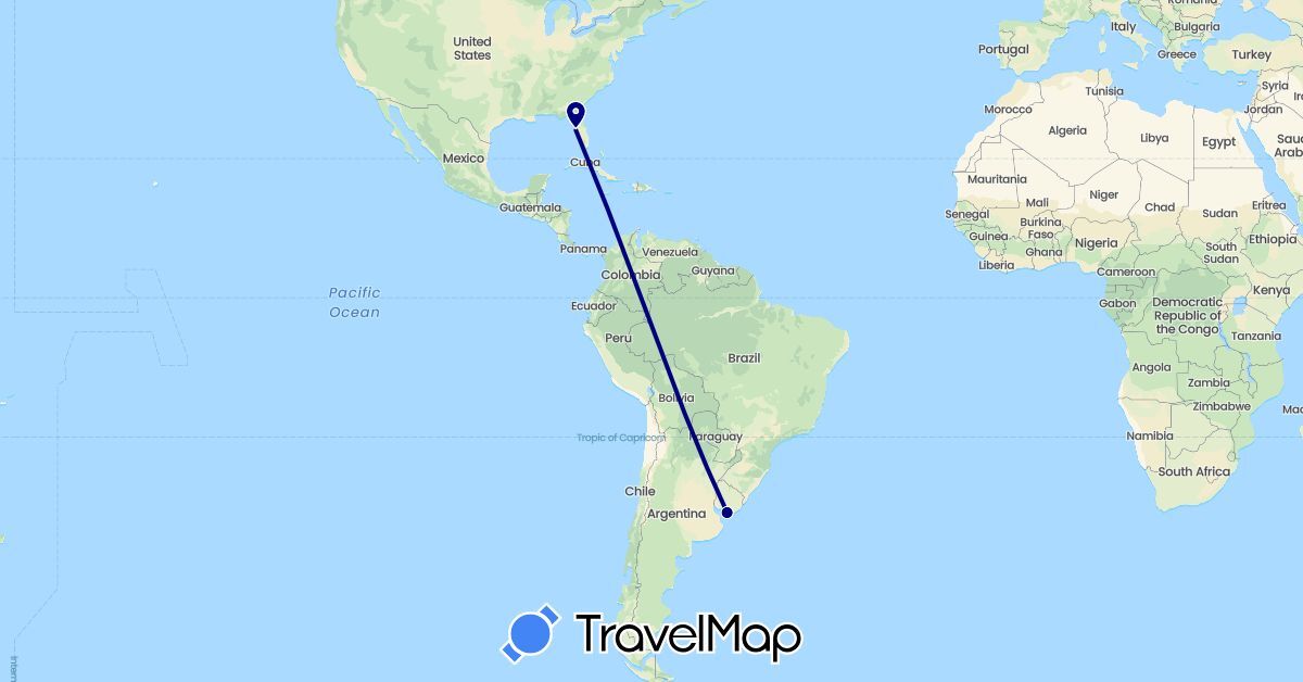 TravelMap itinerary: driving in United States, Uruguay (North America, South America)